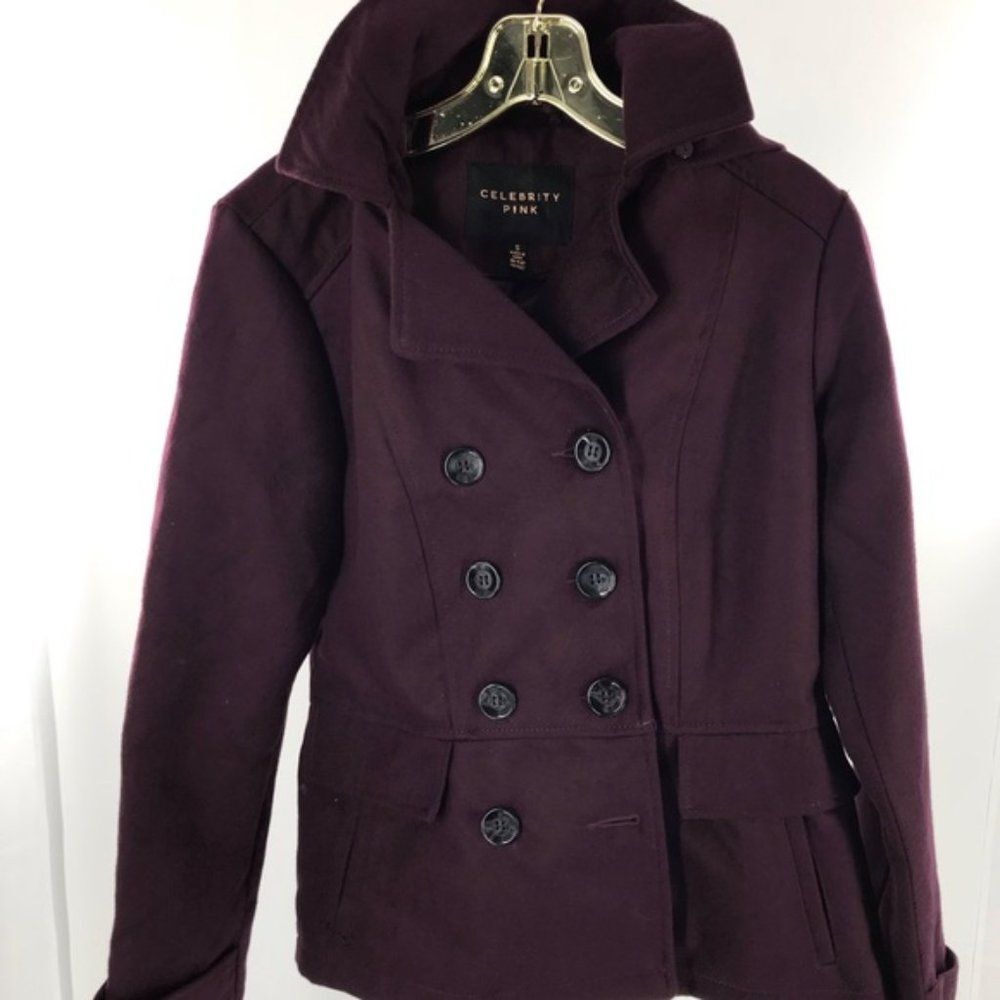 🆕  Celebrity Pink Double-Breasted Hooded Peacoat